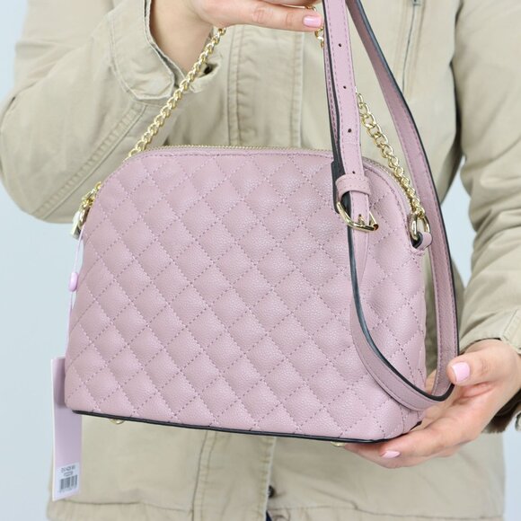 Mauve Quilted Faux Leather Purse Chain Strap Cross Body Shoulder Bag - Picture 8 of 10